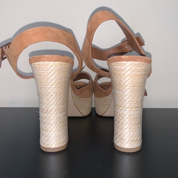 Nine West Winflower Chunky Block Heel Strappy Sandals Brown Leather - Picture 4 of 14